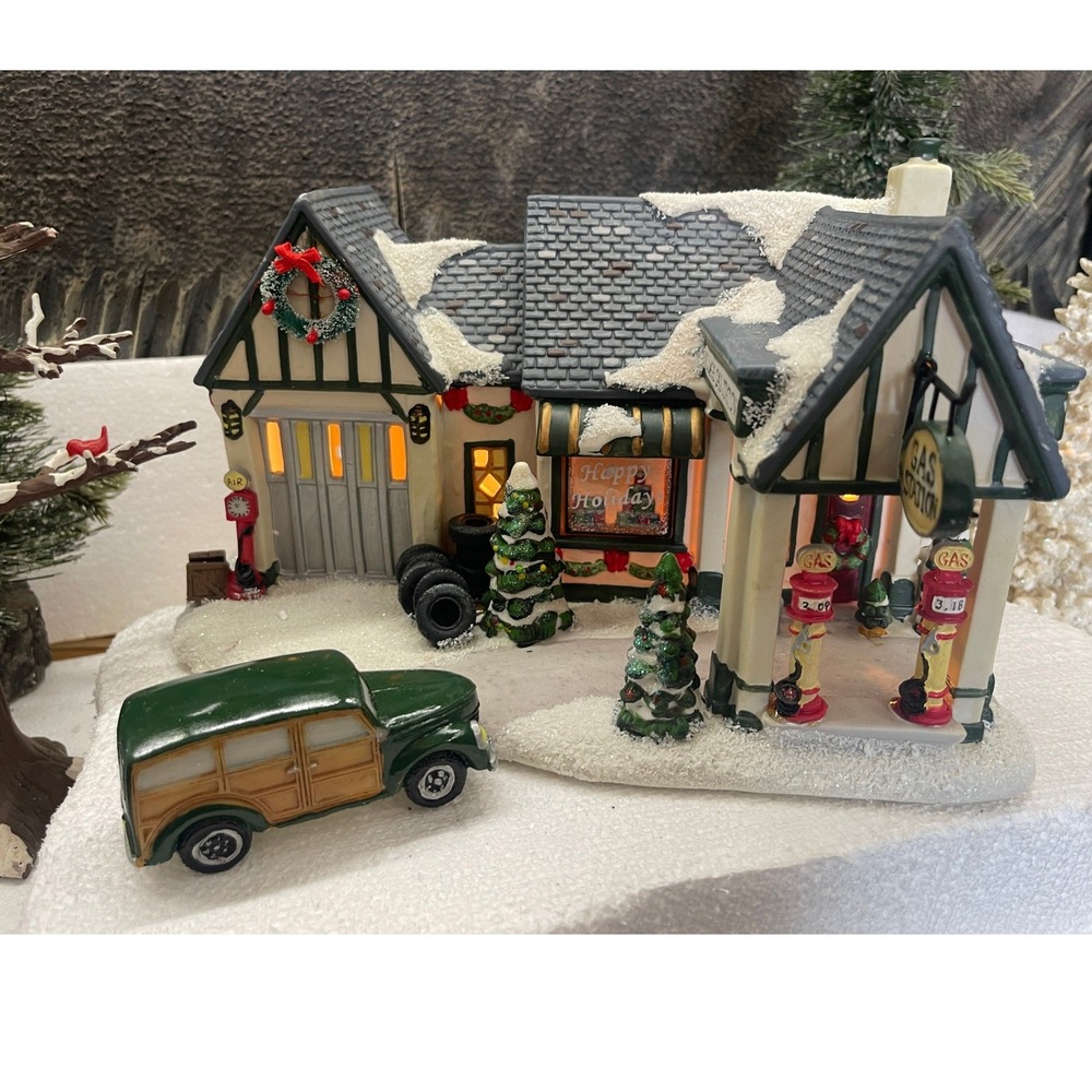 St Nicholas Square Village GAS STATION Christmas Village Lighted Building SNS